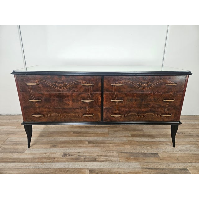 Mahogany-Paneled Chest of Drawers with Mirrored Top, 1960 For Sale - Image 14 of 14