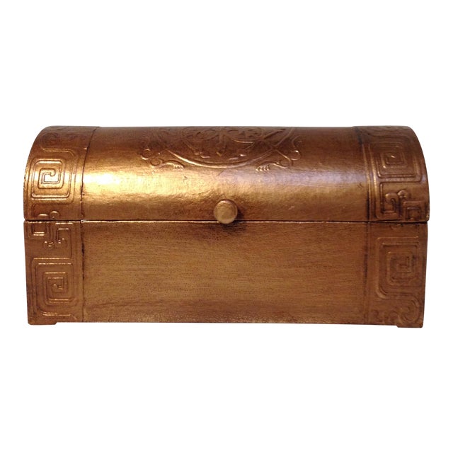 Sarreid Copper Leather Chest For Sale
