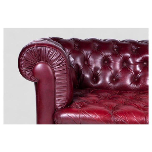 Victorian Chesterfield Sofa in Original Bordeaux Leather, 1800s For Sale - Image 6 of 7