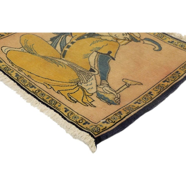 vintage Persian Khamseh Pictorial rug with Dervish scene, Persian wall hanging. Ancient Persia boasts the true origin of...