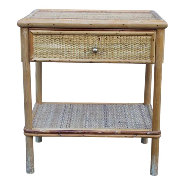 Italian Bamboo and Rattan Nightstand, 1950s For Sale