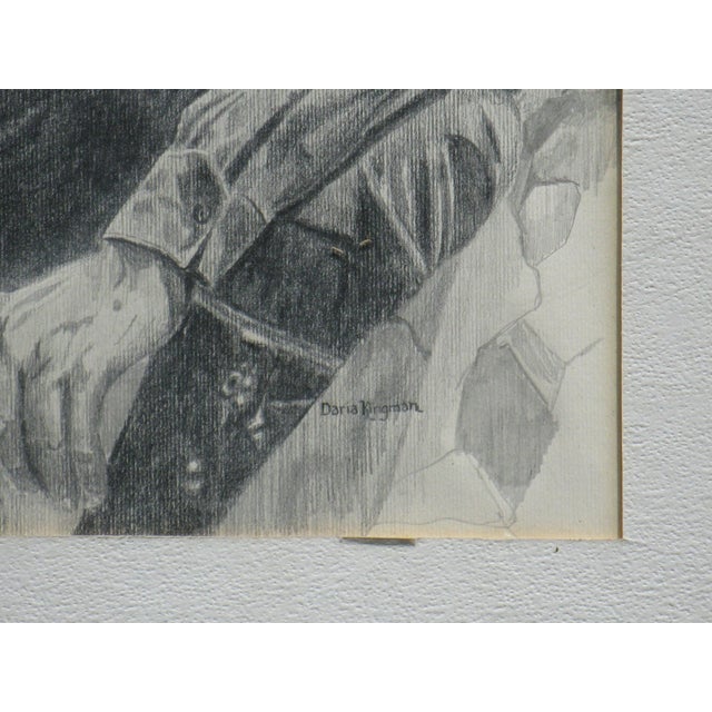 American PENCIL DRAWING Western Cowboy Art Original Vintage Signed Daria Kingman For Sale - Image 3 of 10
