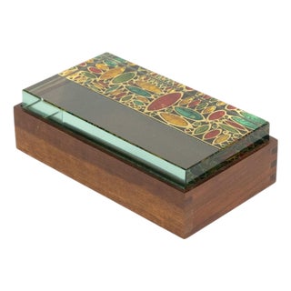 Mid-Century Modern Box in Wood and Art Glass by Erwin Burger for Fontana Arte, Italy, 1950s For Sale