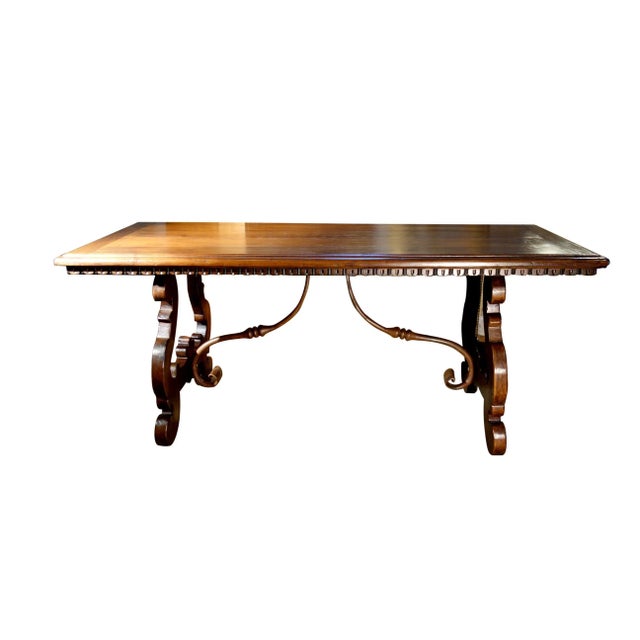 2020s Contemporary 17th Century Style Solid Italian Walnut Refectory Writing Dentil Edge Table For Sale - Image 5 of 12