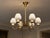 Paavo Tynell Style, Danish Mid-Century Modern, Chandelier or Pendant Light, Brass, String, Glass, Denmark, 1960s A six (6)...