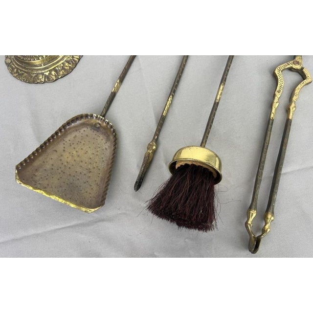 Vintage French Brass Fireplace Tools, Set of 5 For Sale - Image 11 of 12
