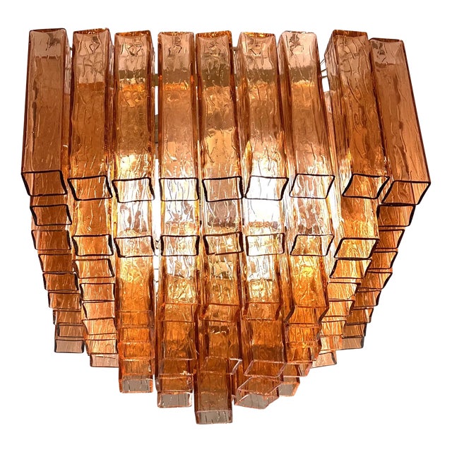 Italian Amber-Rosè Squared Murano Glass Squared Flush Mount by Simoeng for Simoeng For Sale