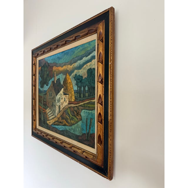 Italian Midcentury Italian Modernist Landscape Oil Painting For Sale - Image 3 of 11