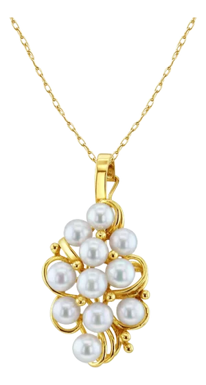 Freshwater Pearl Grape Cluster Necklace 14k Yellow Gold 16"