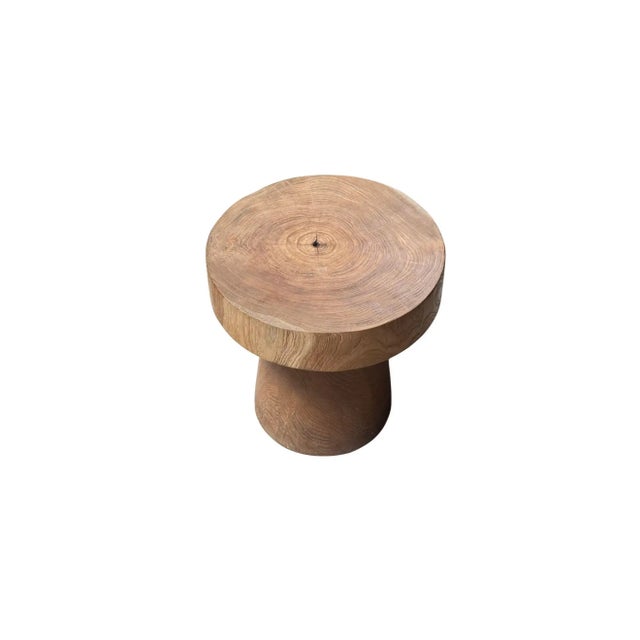 Contemporary Round Side Table Crafted From Teak Wood, Modern Organic For Sale - Image 3 of 5