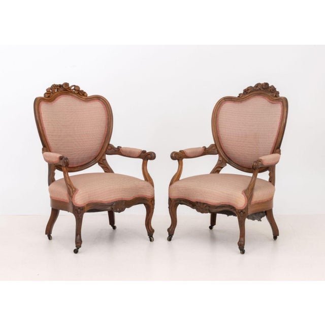 French Louis XV Style Walnut Fauteuils, Pair For Sale - Image 3 of 10