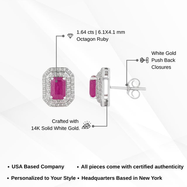 Contemporary 1.64ct Ruby & Double Halo Diamond Earrings in 14k Gold- 2 Pieces For Sale - Image 14 of 17