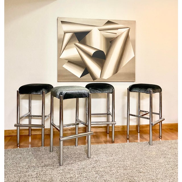 Modernist Minimalist Cal-Style Chrome Bar Stools/Counter Stools (1978 ...