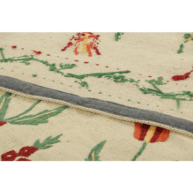 Textile Rug & Kilim’s Suzani Style Kilim in Cream and Warm Polychromatic Floral Patterns For Sale - Image 7 of 7