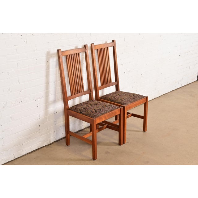 L. & J.G. Stickley, Inc. Stickley Mission Arts & Crafts Cherry Wood Spindle Back Side Chairs or Dining Chairs, Pair For Sale - Image 4 of 15