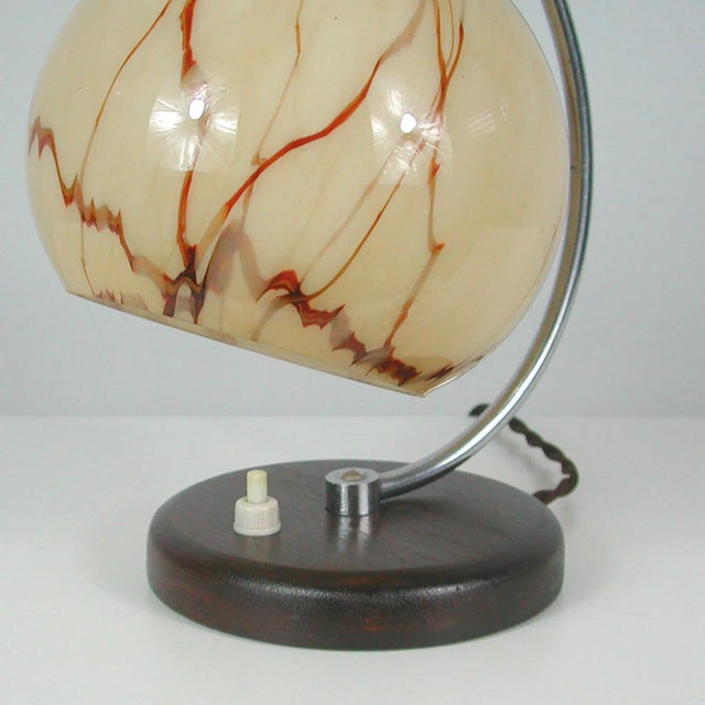 French Walnut, Chrome & Opaline Glass Table Lamp, 1930s For Sale - Image 11 of 14