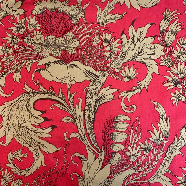 Designer Vicki Payne Free Spirit Crewel Brown Pink & Taupe Block Print Botanical Floral Leaf Fabric- Sample For Sale