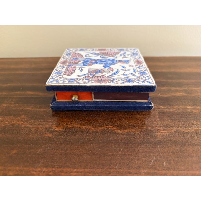 White Vintage Delft Tile Matchbox Holder With Hand-Painted Birdcage Scene For Sale - Image 8 of 12