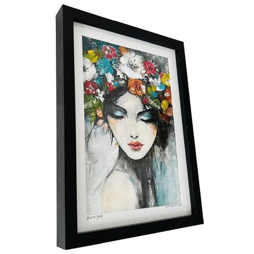 Plastic Hand-Painted Portrait Flower Fairy with Black Frame For Sale - Image 7 of 9
