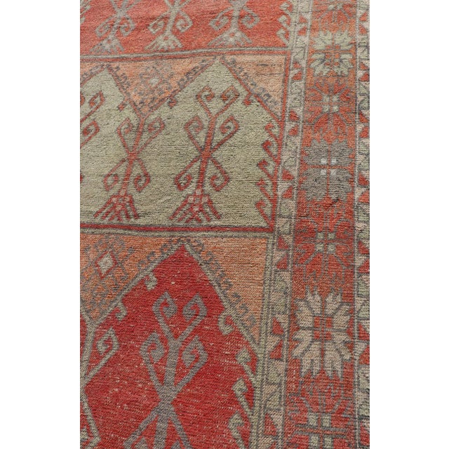 Vintage Turkish Oushak Rug With Soft Coral, Sage Green, and Muted Orange Tones 5'4 X 11'10 For Sale - Image 4 of 12