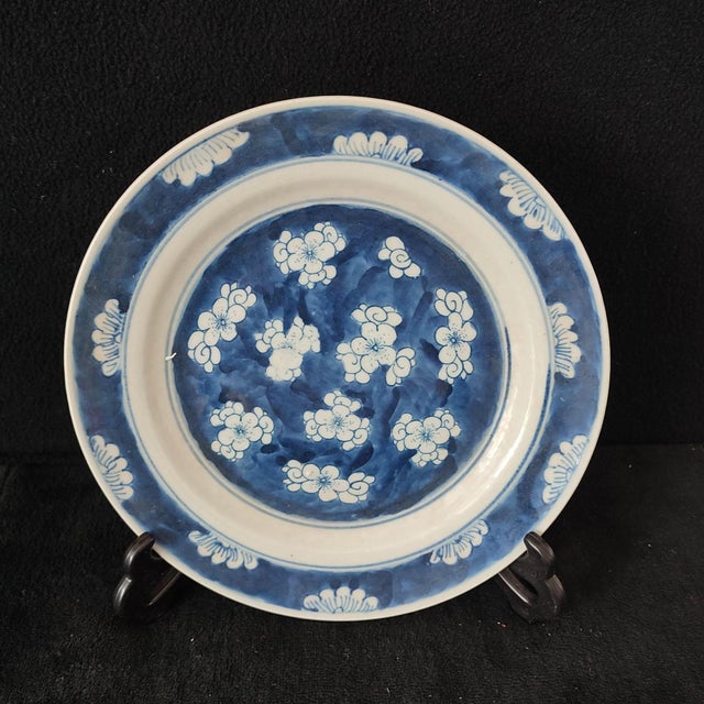 Early 20th Century Chinese Ceramic Plate,Blue and White Porcelain Plate Hand Painted Plum Blossoms Pattern For Sale - Image 5 of 11