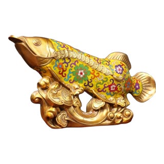Late 19th Century Cloisonné Enamel Fish Statue on Gilt Base, 3.05kg For Sale