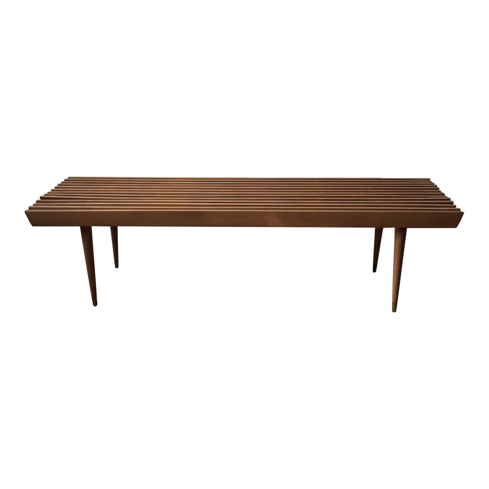 Mid Century Yugoslavian Slat Bench With Peg Legs Chairish