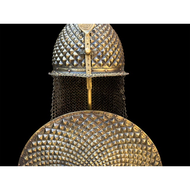 Brass Large Hand Hammered Brass Helmet Shield Set For Sale - Image 8 of 15