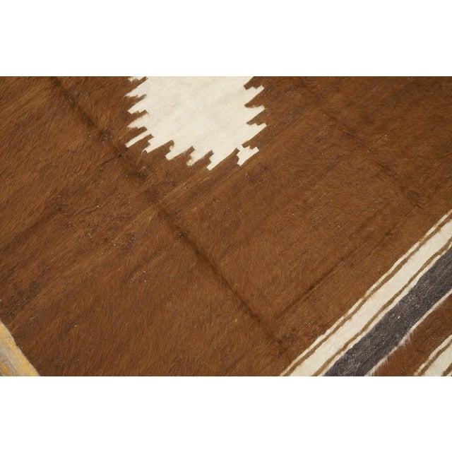 Brown 1930s Brown Medallion Kilim Antique Turkish Mohair Flat-Weave Rug 4'3" X 6' Wool Carpet For Sale - Image 8 of 12