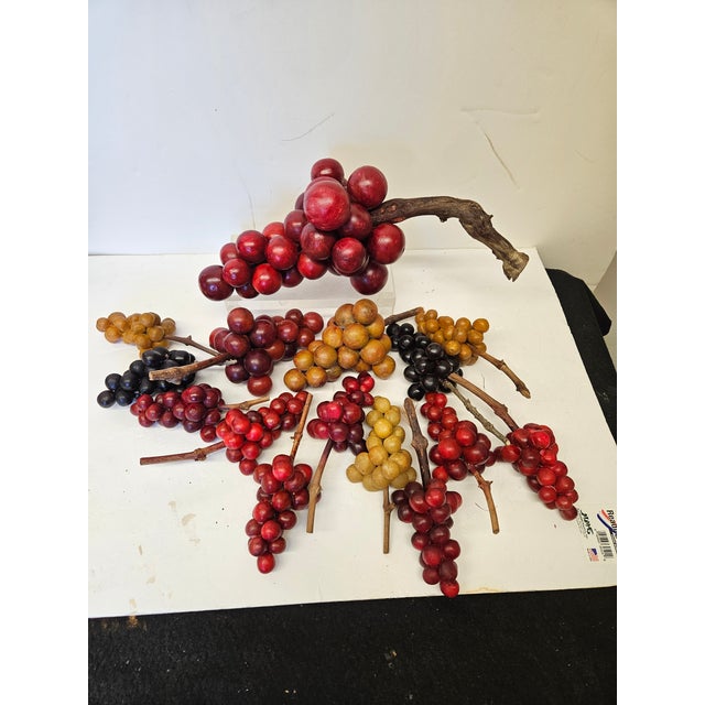 Spectacular Large Lot of Mid Century Italian Marble Grape Clusters in a Vintage Basket For Sale - Image 4 of 6