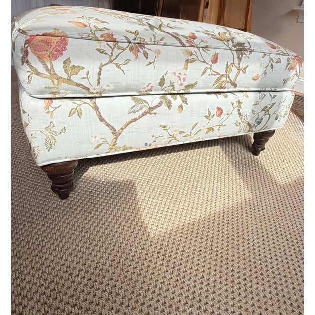 Custom Tufted Scalamandre Sky Blue Floral Lounge Chair and Ottoman Set For Sale - Image 13 of 18