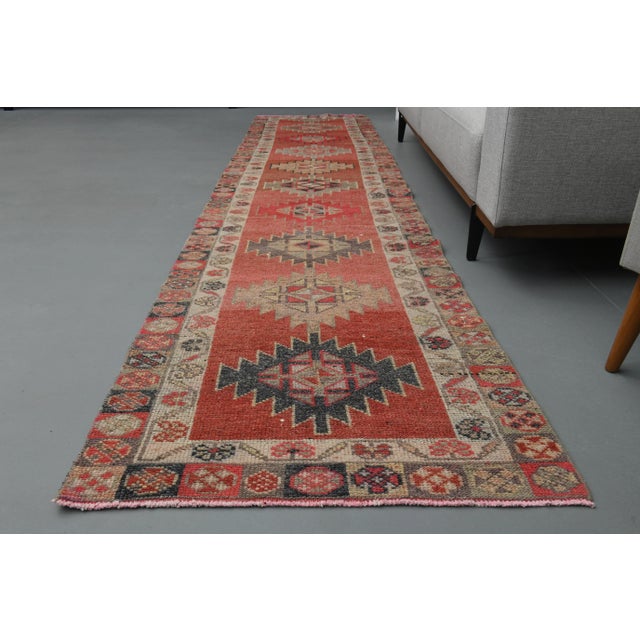 1970s 1970s Vintage Turkish Oushak Handmade Wool Cotton Orange Runner Rug For Sale - Image 5 of 11