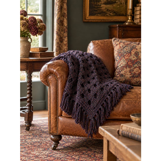 Farmhouse Vintage Handmade Crotchet Blanket For Sale - Image 3 of 10