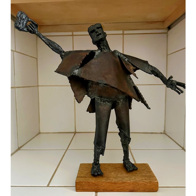 Vintage Brutalist Modernist Welded Steel Figural Sculpture, Signed For Sale - Image 9 of 17