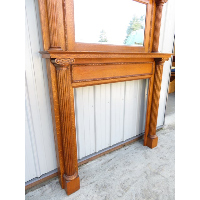Antique Mission Oak Mantle Fireplace Surround W/ Mirror ~ Arts & Crafts ~ Columns For Sale - Image 4 of 16
