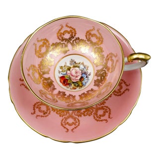 Mid 20th Century Aynsley England Ja Bailey Signed Cabbage Rose Pink Bone China Tea Cup & Saucer For Sale
