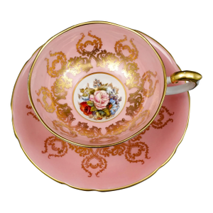 Mid 20th Century Aynsley England Ja Bailey Signed Cabbage Rose Pink Bone China Tea Cup & Saucer
