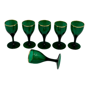 Stunning Matching Set of 6 Antique Hand Blown Bristol Green Sherry Glases - Circa Mid 19th Century
