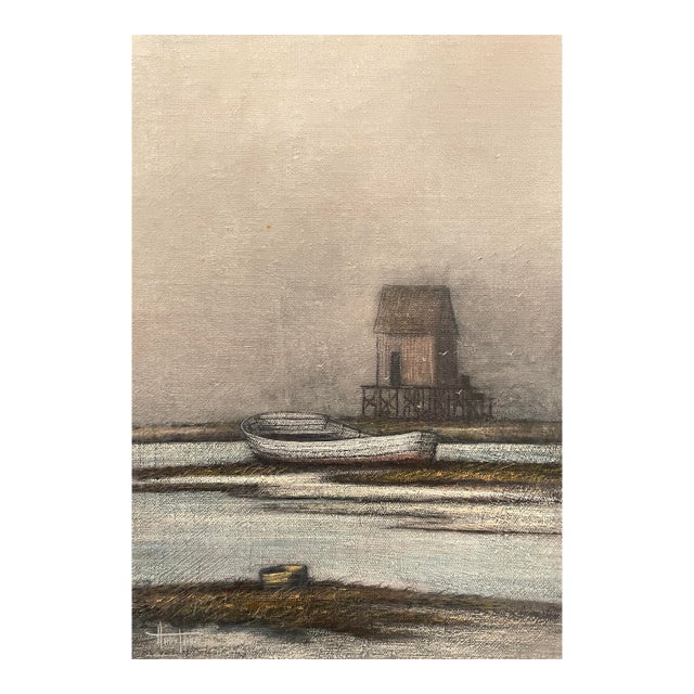 1970s Coastal Boat Oil Painting For Sale