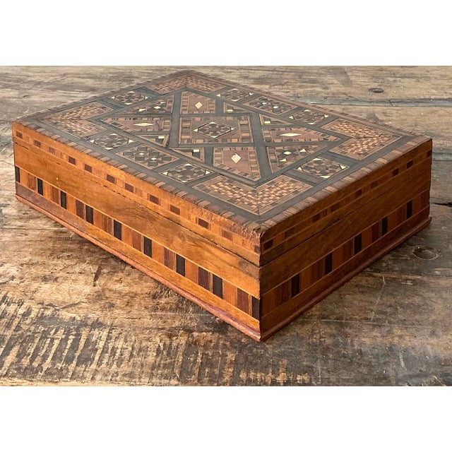 Vintage Moroccan Wood Inlay Box For Sale - Image 11 of 12