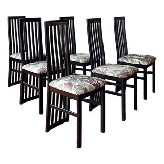 Vintage Italian Postmodern Slat Back Black Dining Chairs, Set of 6 For Sale