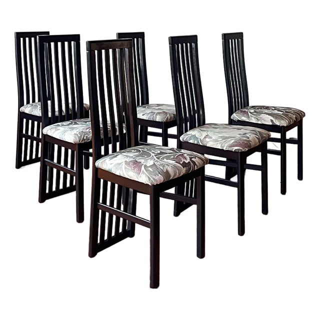 Vintage Italian Postmodern Slat Back Black Dining Chairs, Set of 6 For Sale