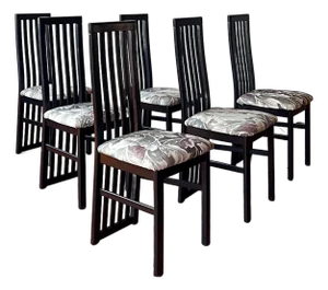 Vintage Italian Postmodern Slat Back Black Dining Chairs, Set of 6