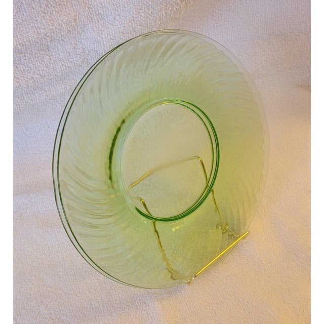 Early 20th Century Uranium Glass Transparent Green Salad Plates Set of 2 For Sale - Image 6 of 12