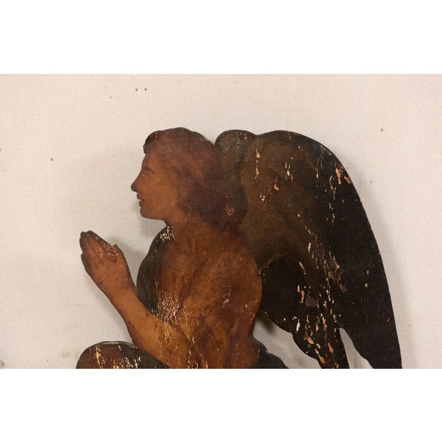 Wood 19th Century Italian Painted Wood Angel Plaques - a Pair For Sale - Image 7 of 11