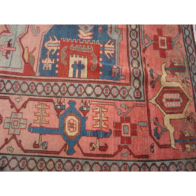 1880s Red Medallion Antique Persian Serapi Rug 10" X 13'4" Handknotted Wool Carpet For Sale In New York - Image 6 of 6