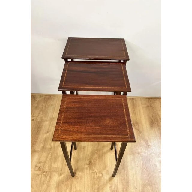 Edwardian Nest of Three Mahogany Inlaid Tables, 1900s, Set of 3 For Sale - Image 4 of 10