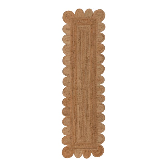 2.6'x20' Natural Color Jute Scallop Handmade Rug For Sale