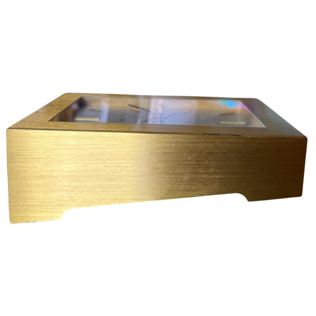 Vintage Hermès 8-Day Brushed Gilt Brass and Silk-Textured Silver Desk Clock — Swiss, C. 1960s–70s For Sale - Image 10 of 16