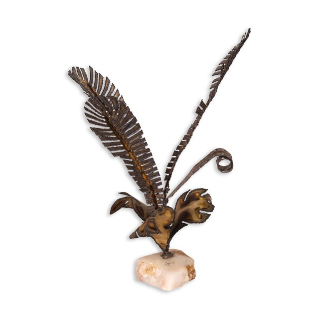 A Curtis Jere brass and agate stone palm leaf table sculpture. A wonderful little mid century modern table sculpture...